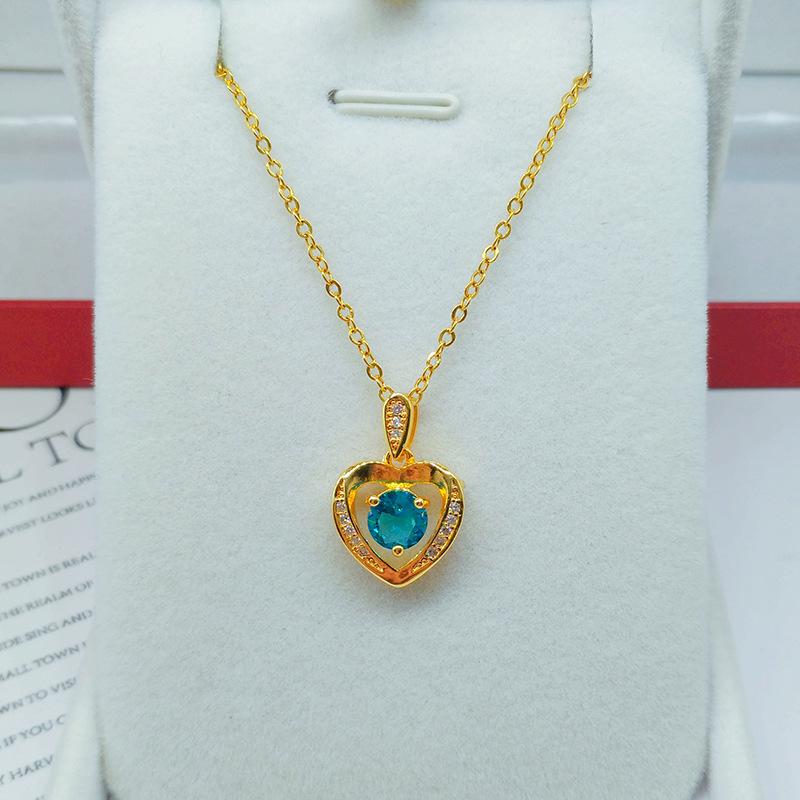 Gold Plated Heart Pendant Necklace with Micro-Paved Diamonds for Women.