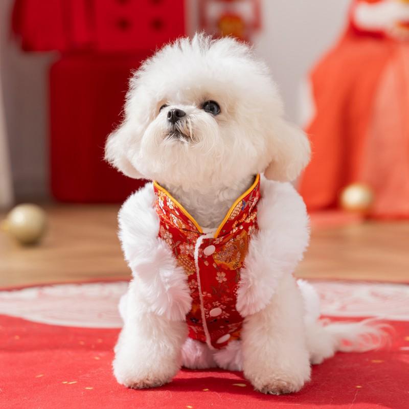 Pet Dog Vest Chinese New Style Red Cotton Coat With Bamboo Tassels Small To Medium Dogs