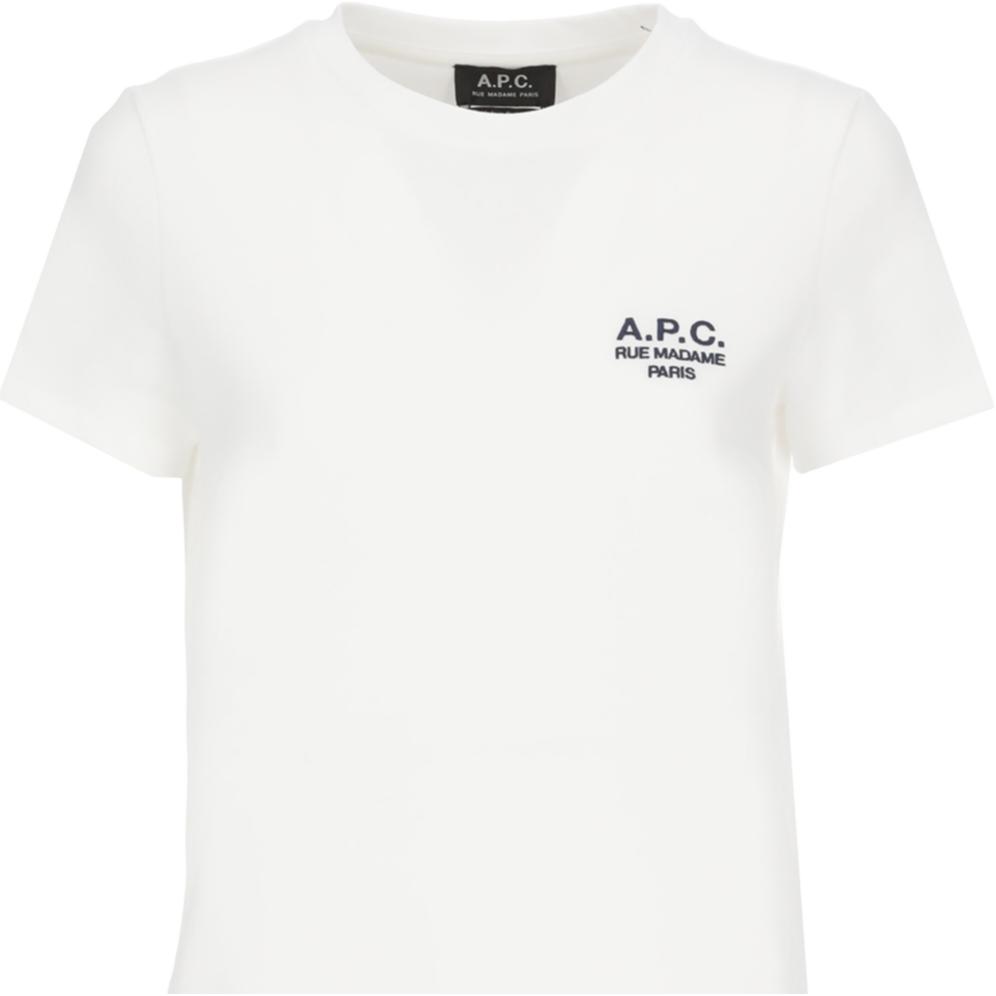 A.P.C Solid Color Embroidered Logo Crew Neck Regular Sleeve T-Shirt Women tops White COEZCF26842-AAB