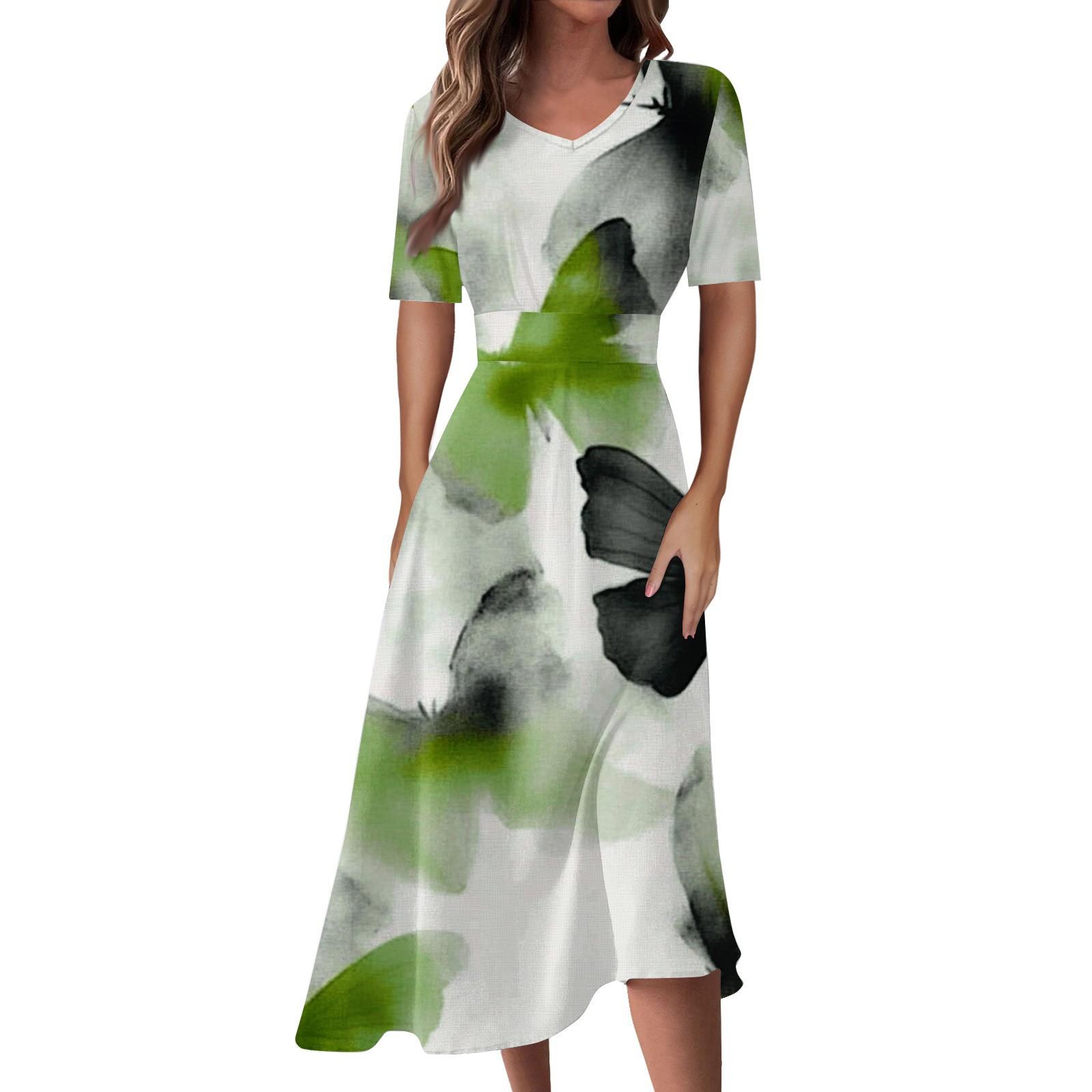 

Женская повседневная мода Цветочный (лист) Платье-халат с принтом, V-образным вырезом, короткими рукавами и длинной юбкой-халат L армия зеленый