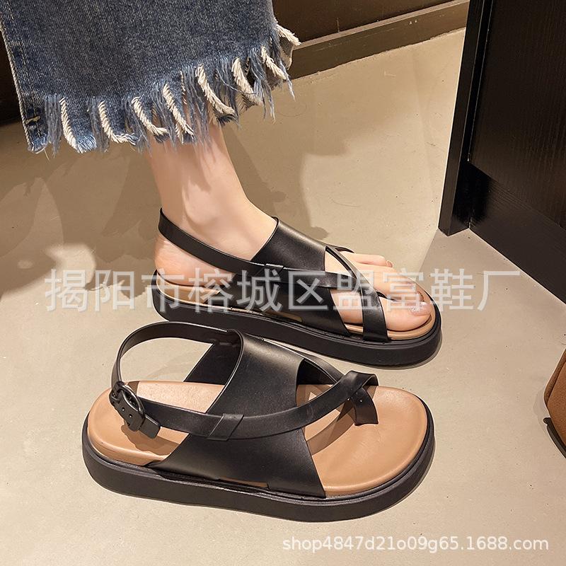 Retro Versatile Beach Shoes Niche Fashion Color Matching Toe Sandals Women's Summer Casual Wear Platform Sandals