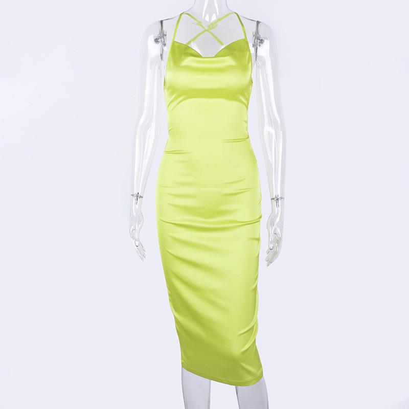 Summer Women's Sleeveless Satin Long Dress Elegant Bandage Backless Hollow Out Party Dress Sexy Vestidos For Special