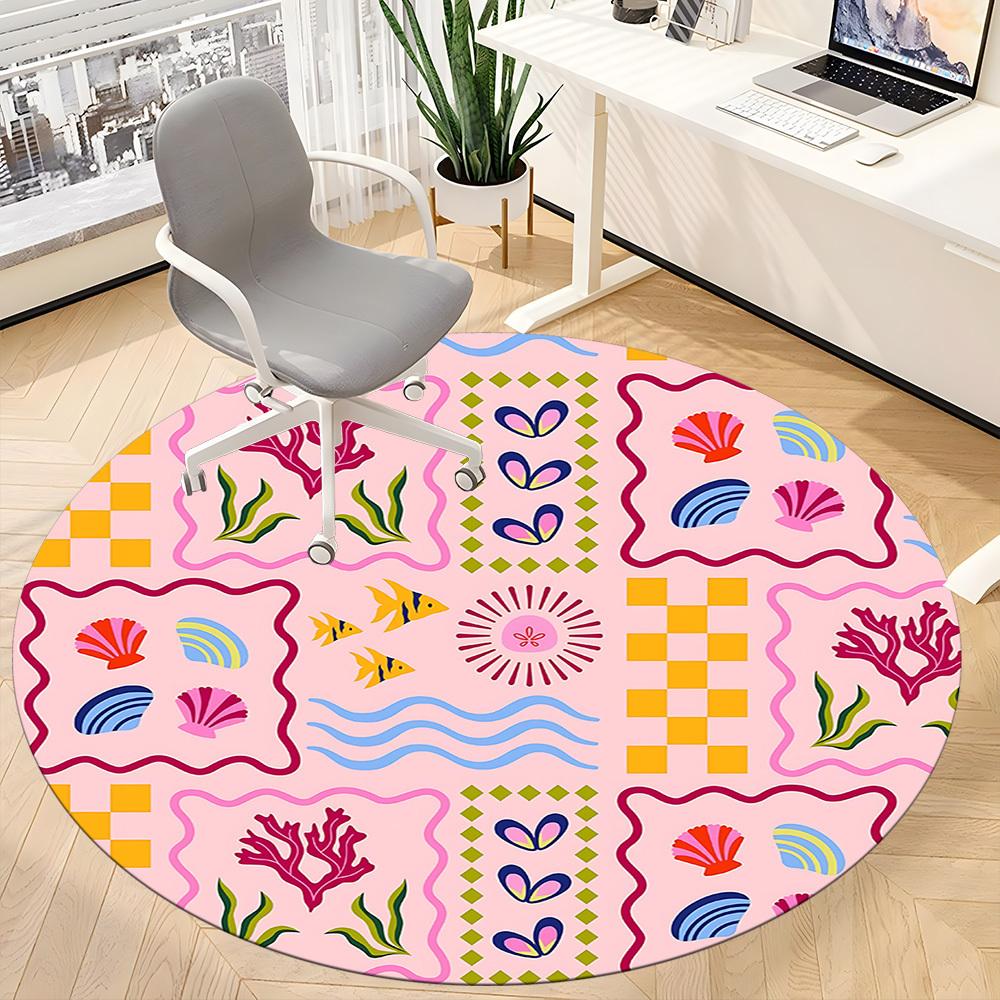 1pc Oceanic Patterns Office Round Rug, Non-slip, Soft and Durable Office Rug for Interior Decoration, Perfect for Office, Beautiful Decoration yy26032
