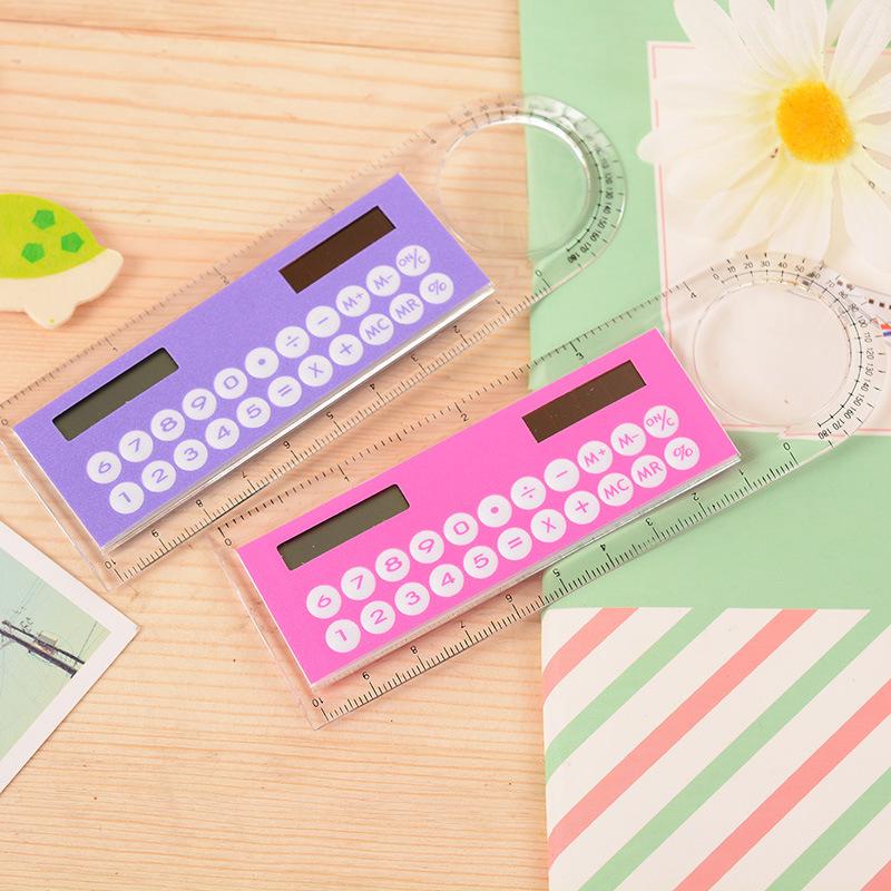 1pcs Multifunction Student Ruler Gift Calculators Cute Colorful Mini Portable Solar Energy Counters