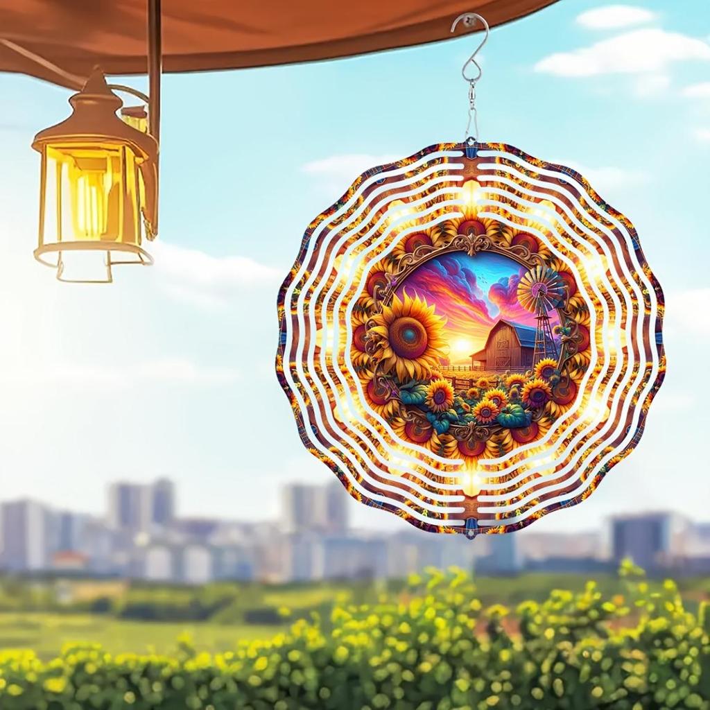 10 Inch Metal Wind Spinner for Garden Decor Vibrant Sunrise Geometric Design 360 Rotating Hook Indoor Outdoor Yard Art No Electricity