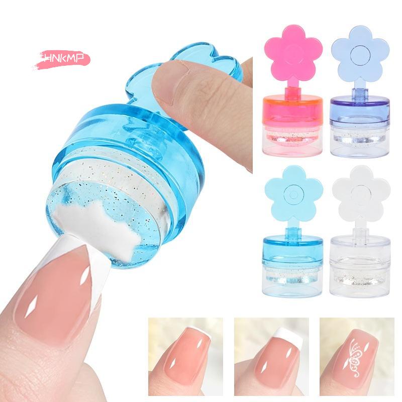 Blumenform Nagelstempel Set mit klarem Silikonkopf Maniküre Schaber Transfer Schablonen Kit für Nagelkunst Stempeln