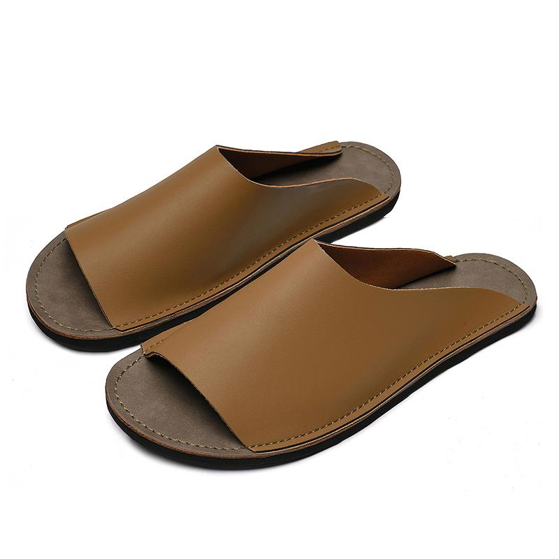 Fashion Leather Cool Slippers Outdoor Walking Shoes Summer Outer Wear Men's Slipper Non-Slip Wear-Resistant Casual Straight Slippers
