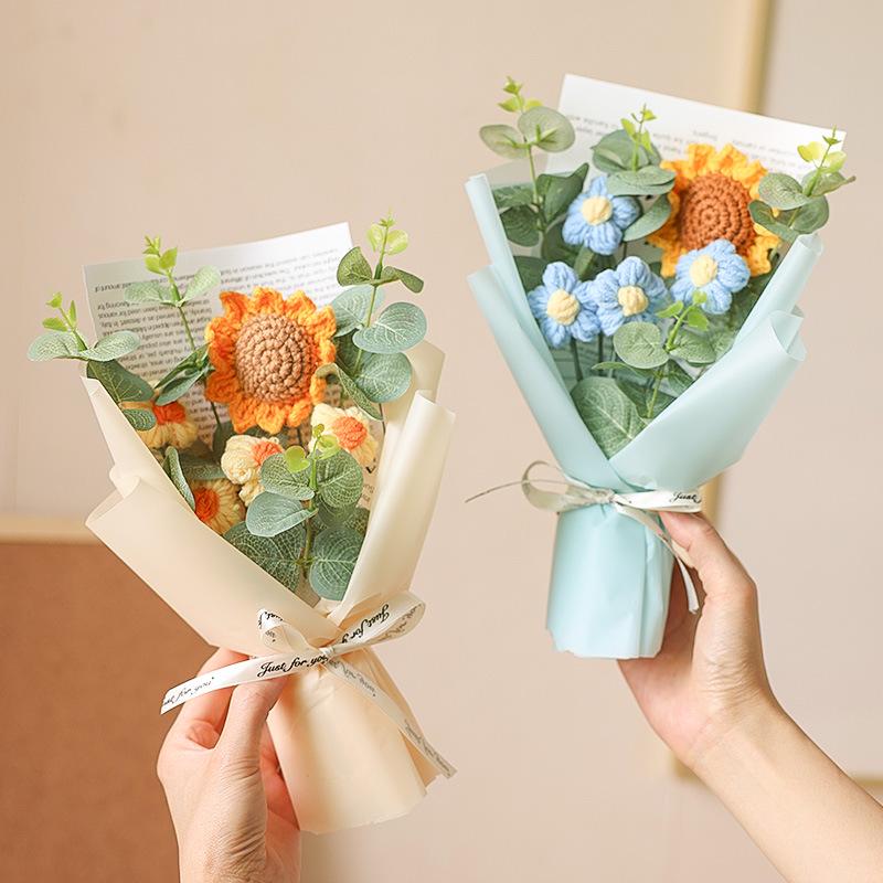 Handmade Knitted Sunflower & Rose Bouquet - Teacher's Day & Graduation Gift