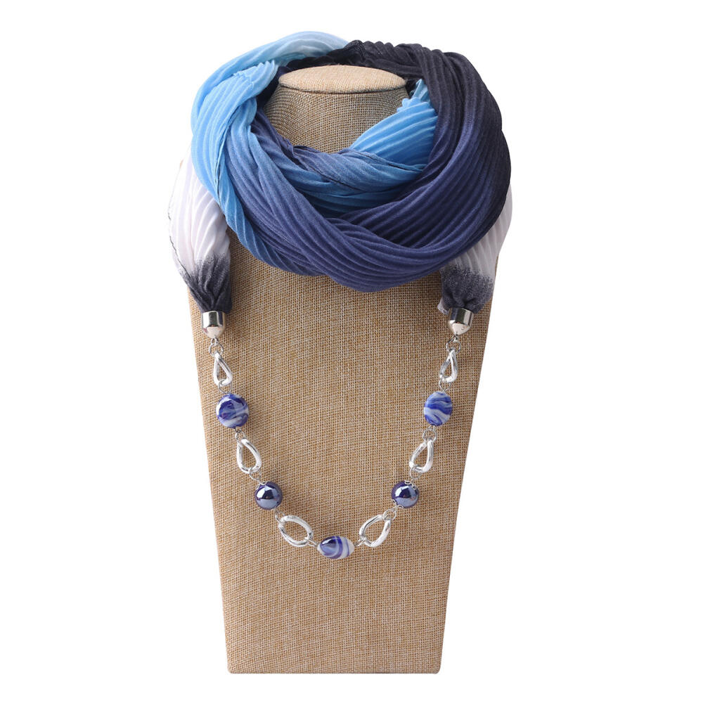 Stylish Cotton Linen Infinity Scarf with Beaded Chain Necklace – Women’s Gradient Color Scarf for Boho & Casual Fashion