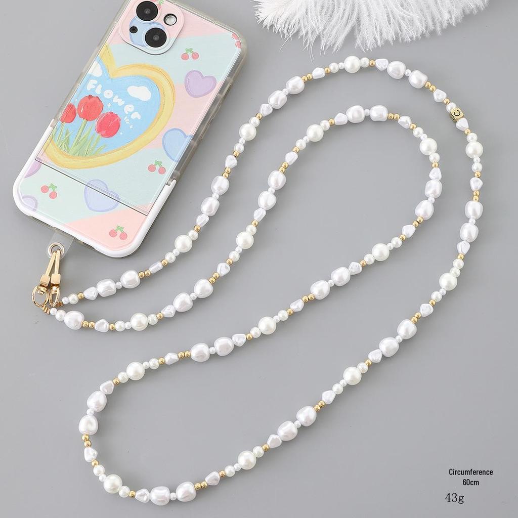 Handmade Pearl Crossbody Phone Case Lanyard with Beaded Charm