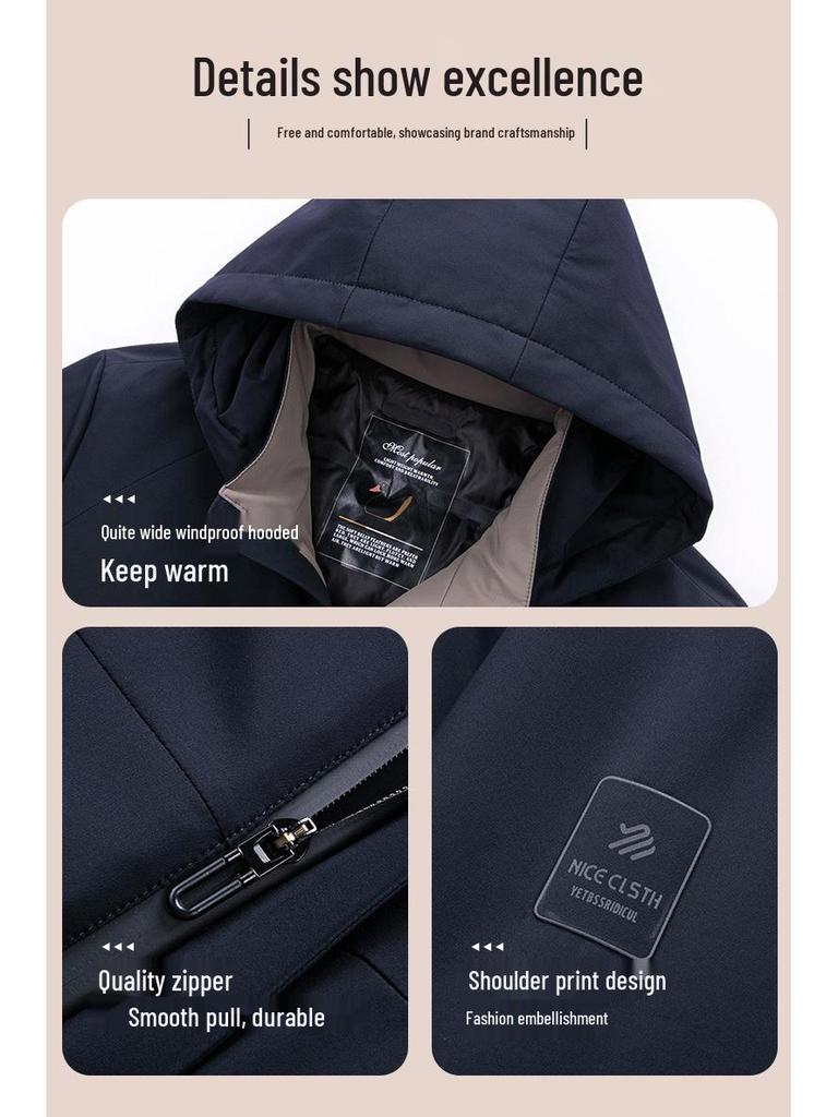 Men's Hooded Winter White Duck Down Jacket - Warm Middle-aged Business Outerwear