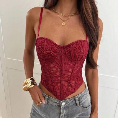 European-American Sexy See-through Strappy Fishbone Bustier Corset – Women's Fashionable Button-up Top