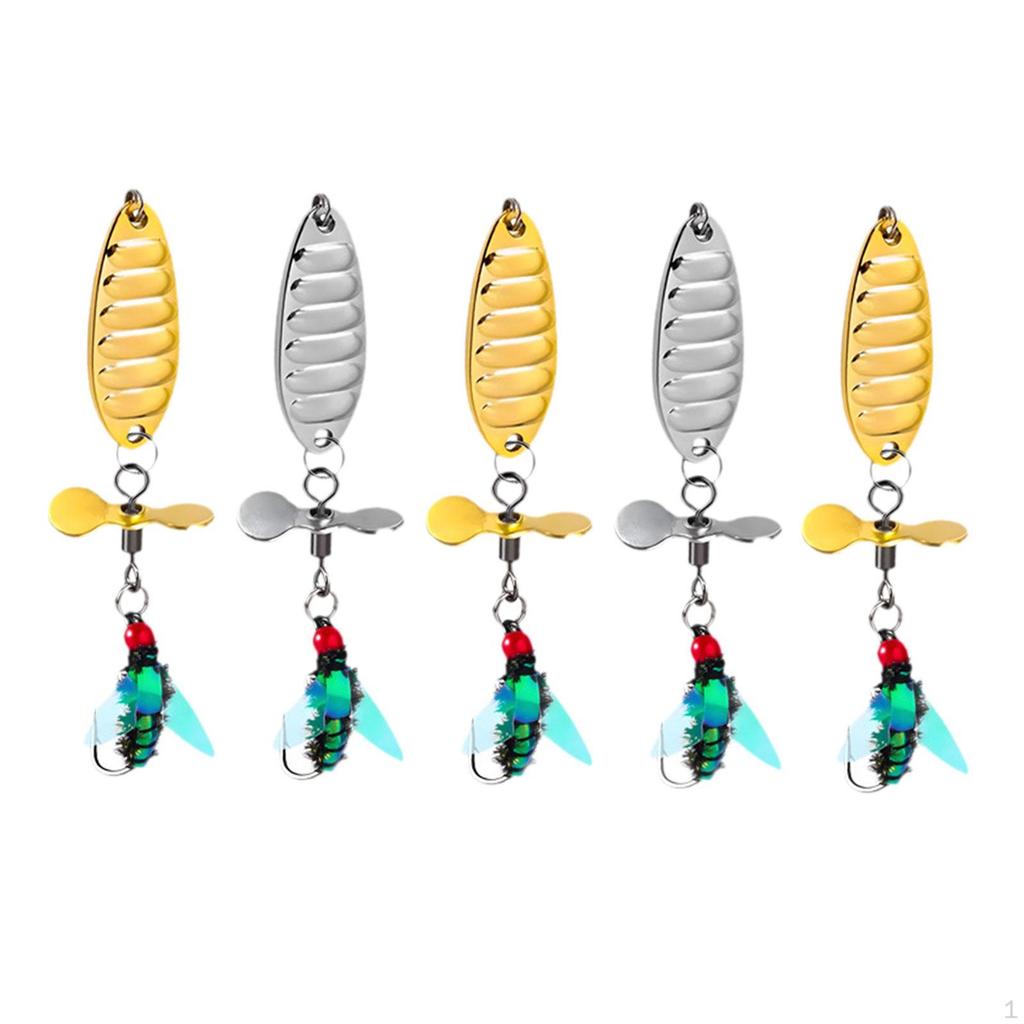 5Pcs Fly Fishing Lures with Hooks Topwater Portable Rotating Sequins Lure Bass