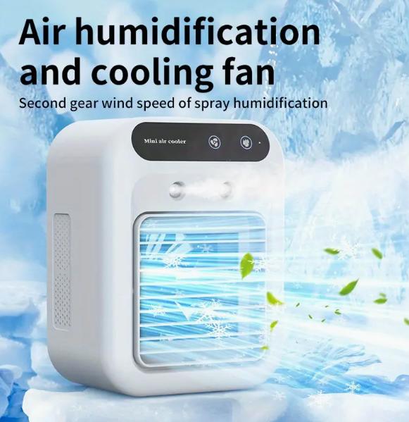 1pc portable humidifying and cooling fan, dual wind speed and spray mode, USB charging, personal desktop humidifier fan.
