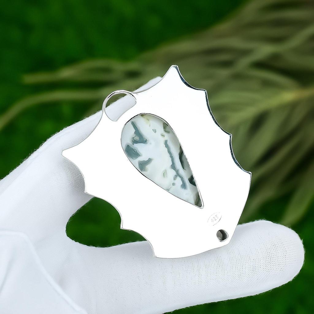 Easter Deal 925 Silver Pear Tree Agate Gemstone White Topaz Boho Pendant Jewelry