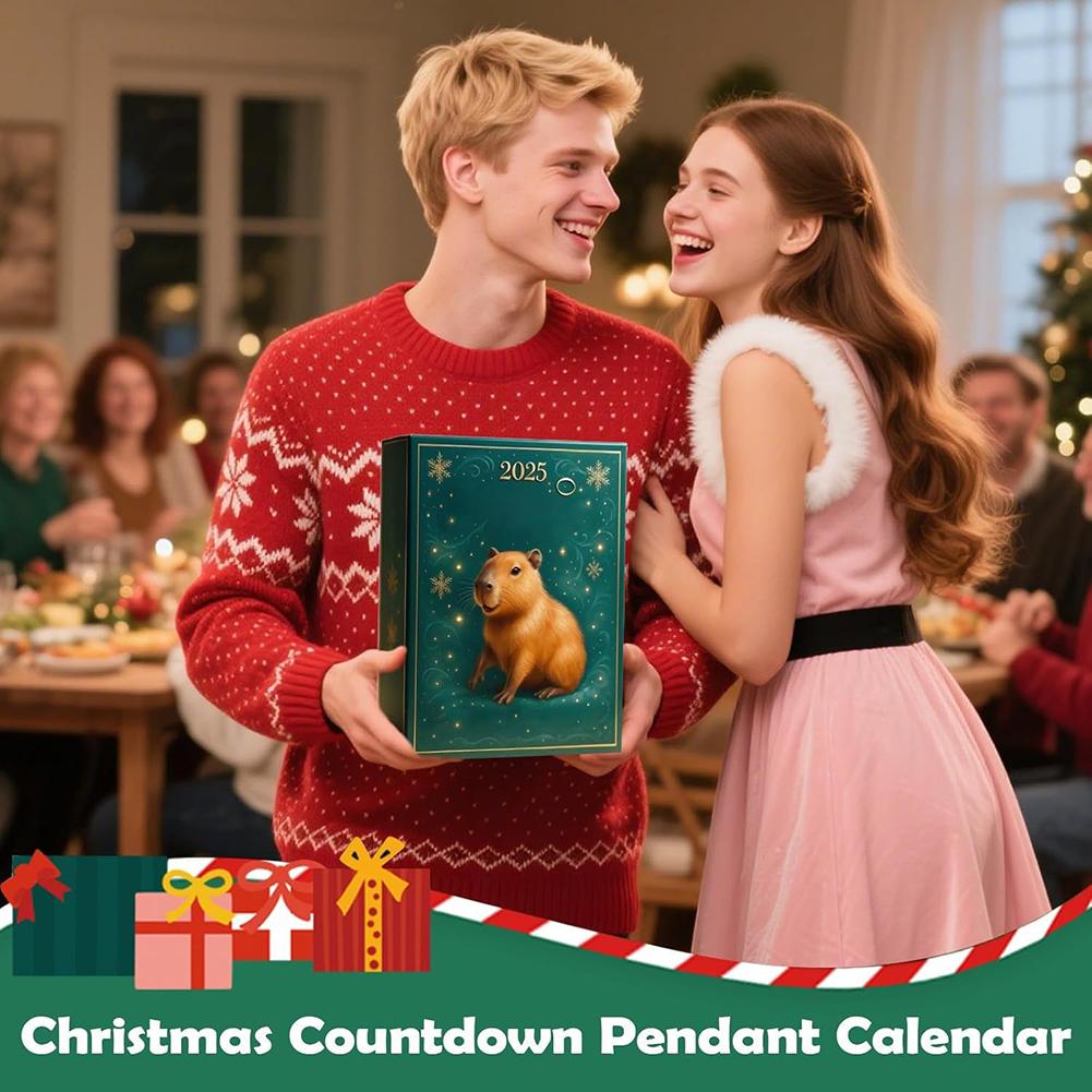 2025 Xmas Advents Calendar With Mini Capybara Pendant Lovely Cartoon Figure Present Box For Family Countdown Fun