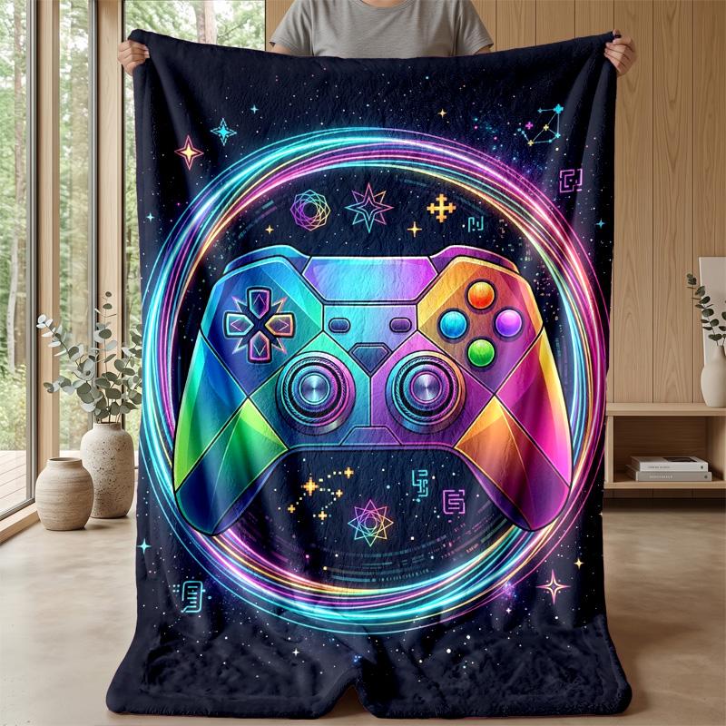 Neon Game Controller Theme blanket Lightweight Warm Flannel Blanket Decorative Throw Blanket for Home Decoration