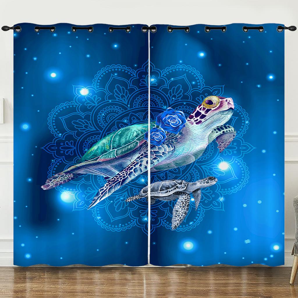 Curtain Ocean Turtle Starfish 3D Digital Printing Blackout Curtain Punching
