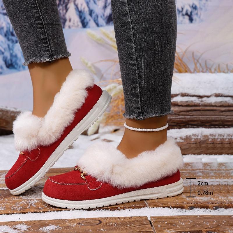 Women's Plus - Size Suede Round - Toe Slip - On Fashion Fleece - Lined Cotton Shoes