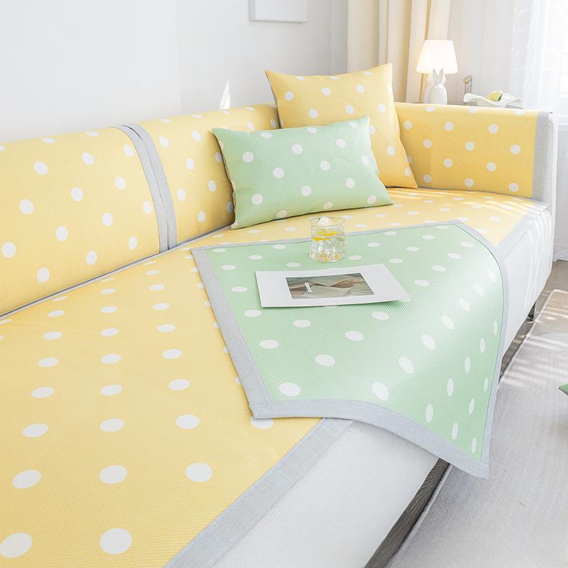 Summer Sofa Cushion Summer Mat Ice Silk Non-Slip Simple Polka Dot Cushion Fresh Summer Backrest Sofa Cover Slipcover