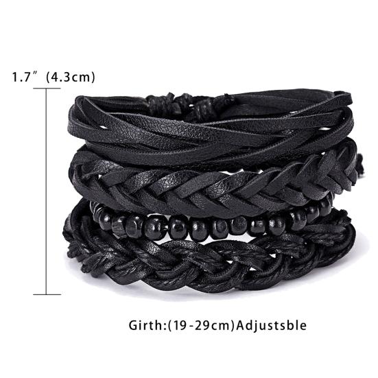 4Pcs/Set Vintage Men Mixed Style Braided Faux Leather Beaded Bracelet Bangle