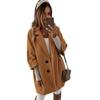 Winter Thermal Overcoat Women Double Breasted Thickened Loose Fit Coat Turn Down Collar Solid Color Pockets Three Quarter Sleeve Commuting Dating