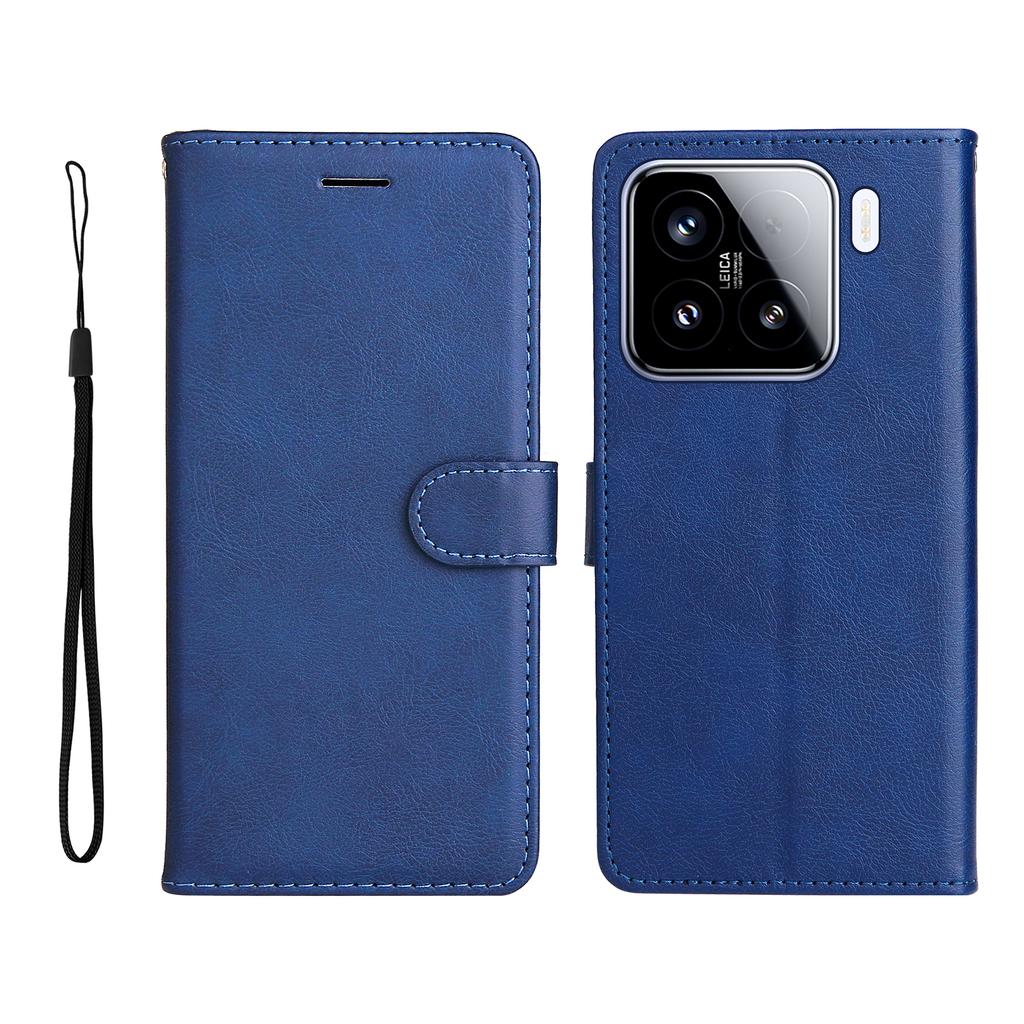 For Xiaomi 15 Leather Wallet Case with Strap Solid Color Phone Stand Cover