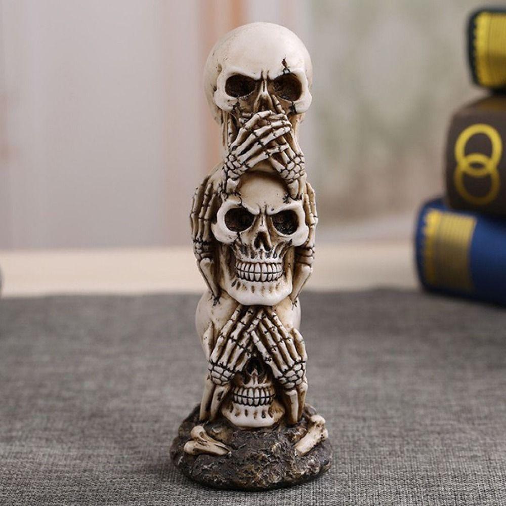 

Terrifying Skeleton Character Statues 3D Resin Skull Figurine Halloween Decor серый