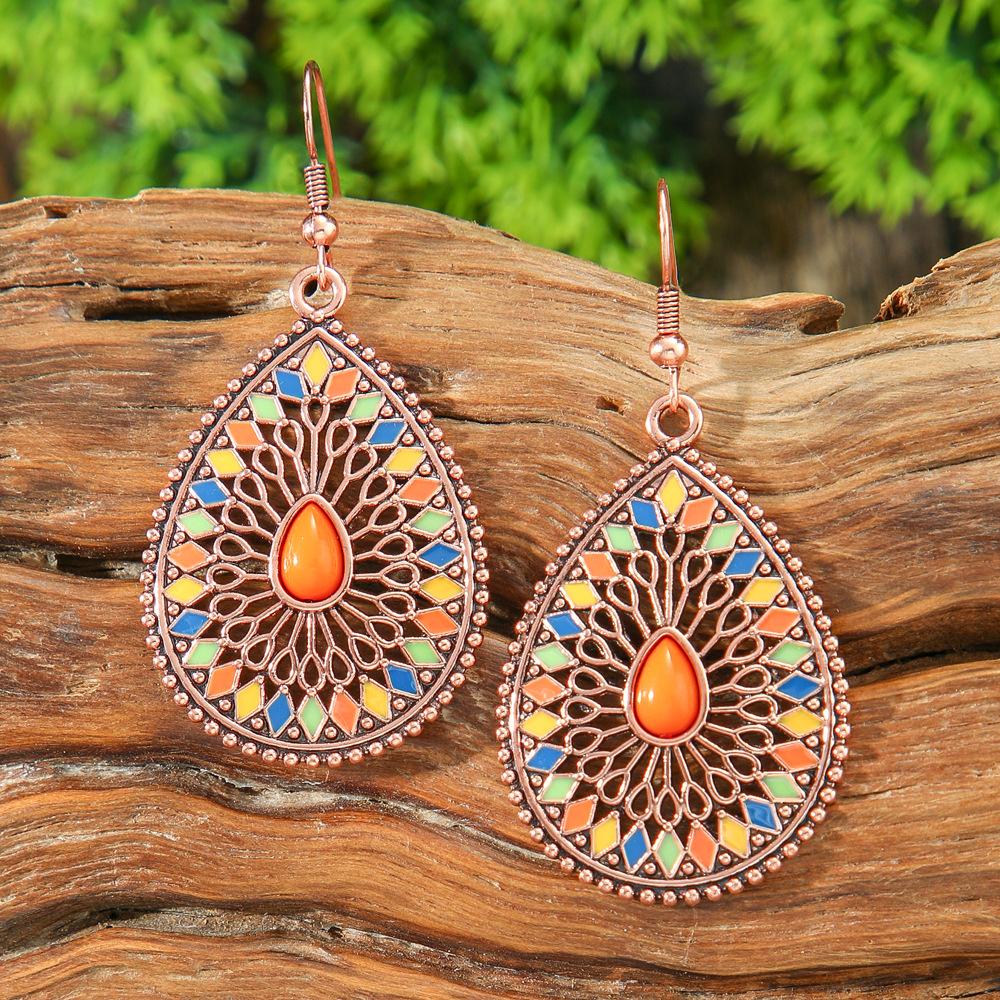 Vintage Bohemian Vacation Style Female Earrings Fashion Ethnic Unique Drop Oil Colorful Geometric Dangle Earrings Female Jewelry