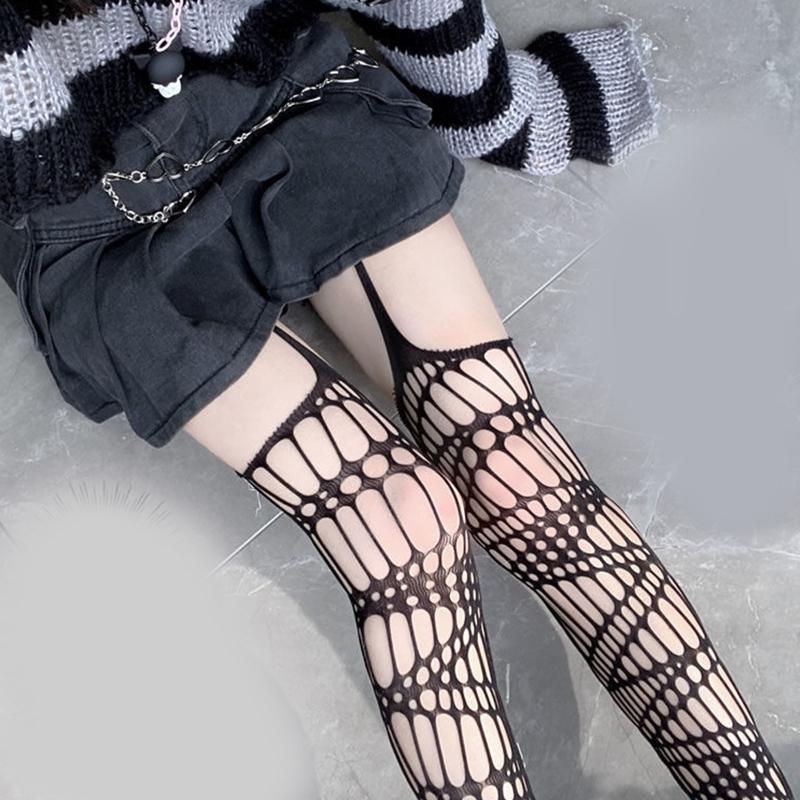 Fishnet Stocking Hollow Out Lace Stockings Pantyhose Vertical Stripes Lolita Sling Socks Cosplay Costume Accessories