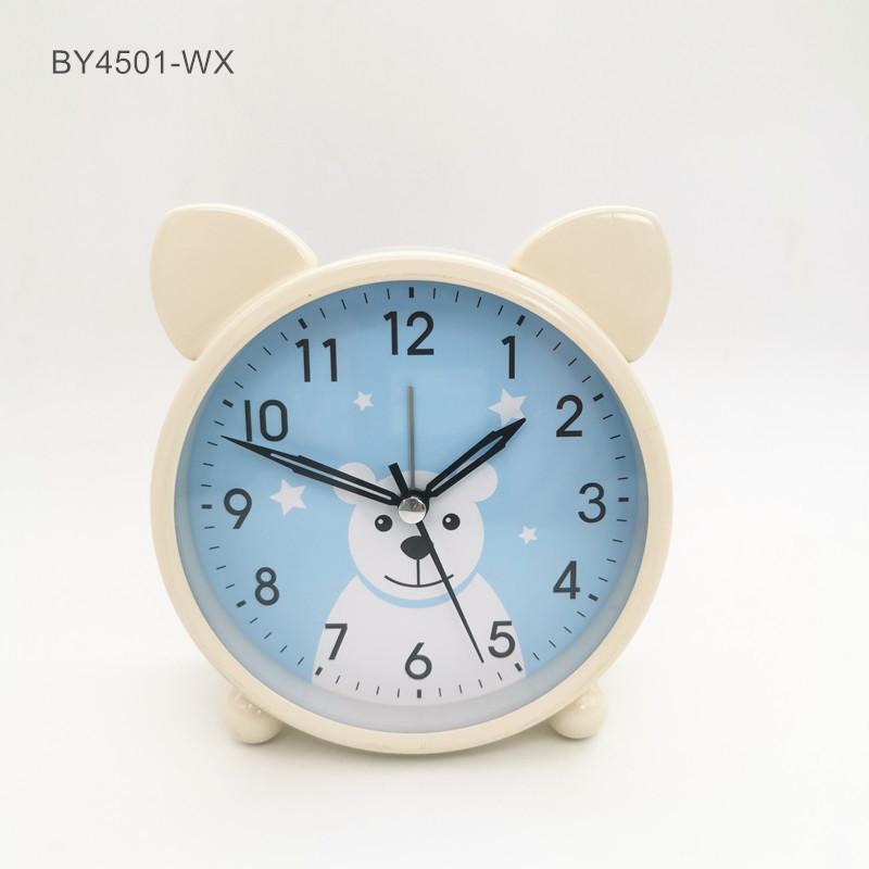Bear Short Eared Clock Cartoon Clock Face Children's Alarm Clock   Metal Table Clock Student Clock Silent Night Light