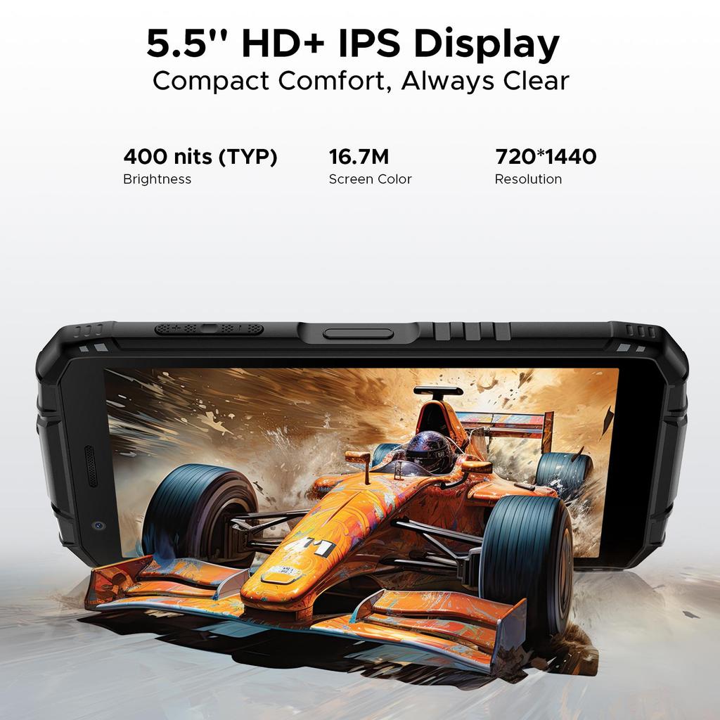 DOOGEE Fire 3 Rugged Smartphone, 8350mAh, Octa Core Android 16 Phone, 5.5", 12GB+64GB/2TB, 3.5mm Headphone Jack, Face ID/OTG/NFC