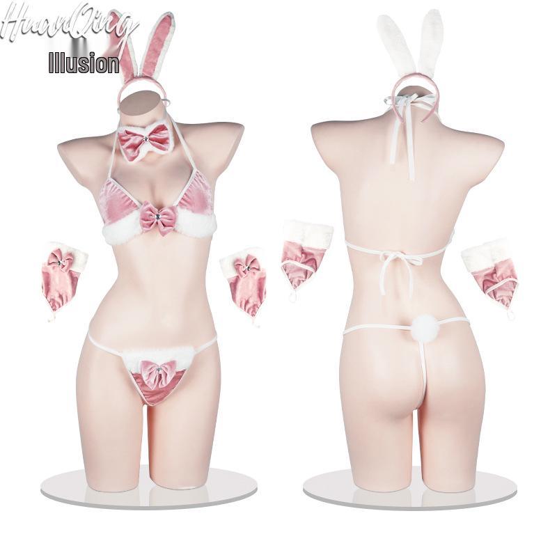 Fantasy Bunny Girl Cosplay Fluffy Bikini Pajama Set for Women