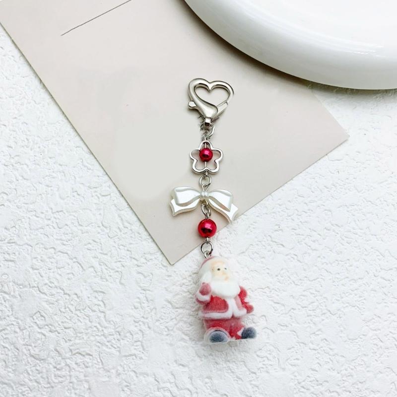 Flocking Santa Clauses Christmas Keychain Star Bowknot Pendant Portable Stocking Stuffers for Kids and Adults Daily Use
