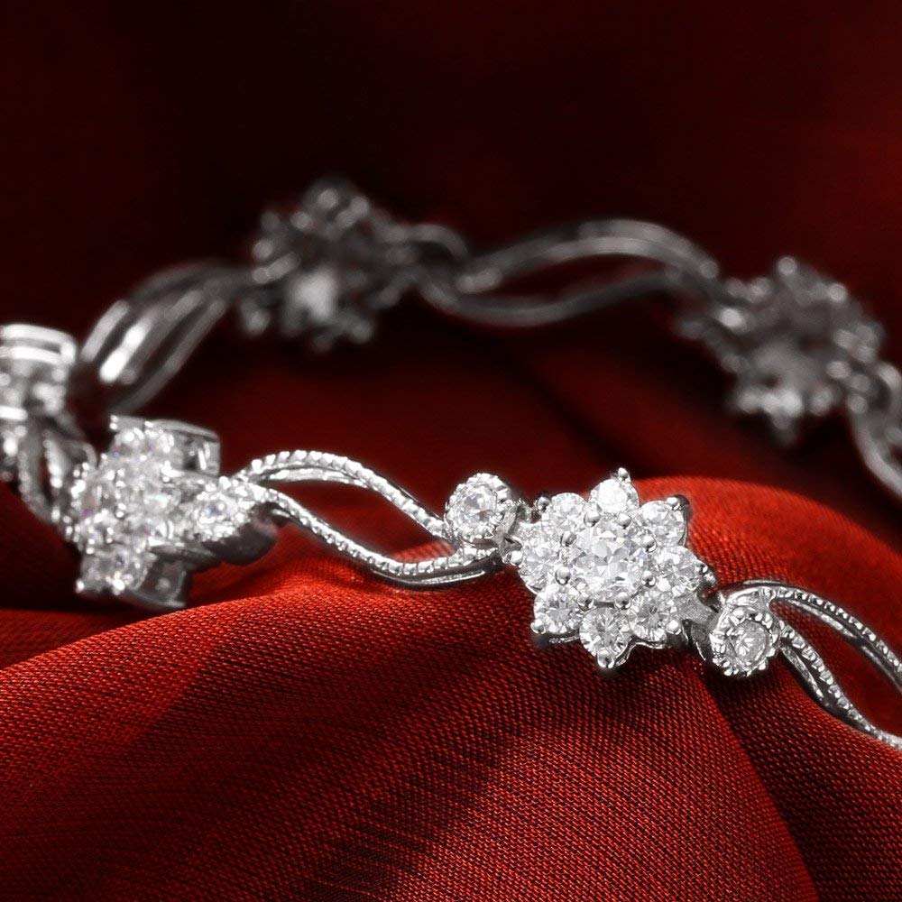 Gift from New York Bracelet for Platinum 925 Gift for Women Women, Finish, Flower, Silver, Hypoallergenic,