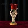 Decorative Skeleton Hand Gift Halloween Rose Candle Holder, Gothic Resin Ornament Table Ornaments for Home Decor, Dark Style Romantic Atmosphere