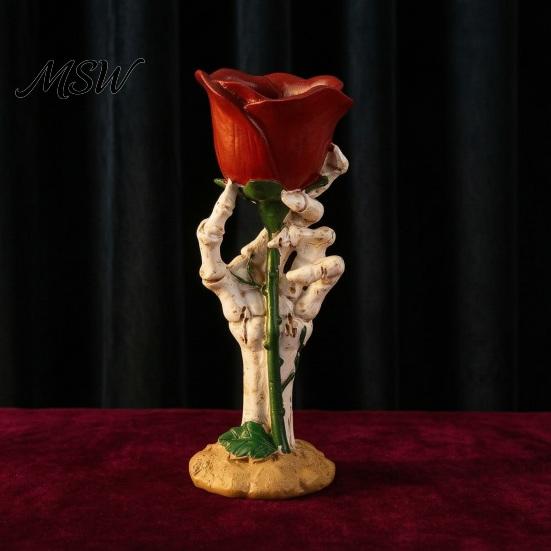 Decorative Skeleton Hand Gift Halloween Rose Candle Holder, Gothic Resin Ornament Table Ornaments for Home Decor, Dark Style Romantic Atmosphere