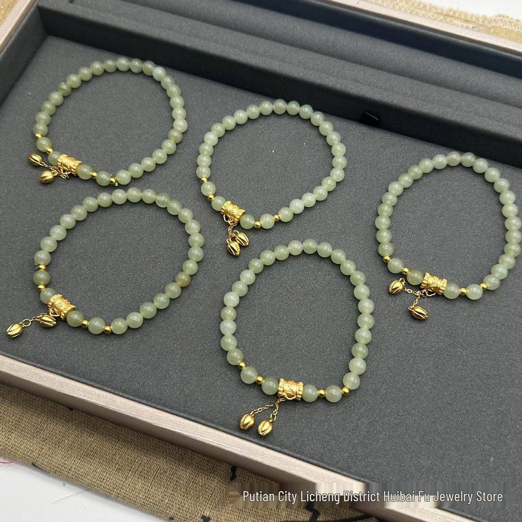 Two Lives Joy S925 Sterling Silver Gold-Plated Bracelet with Rotating Lotus & Hetian Jade - Elegant Gift for Girlfriend