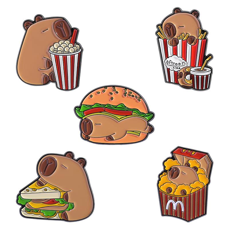 2-9pcs/set Cute Capybara Enamel Pins Creative Cartoon Animal Brooch Lapel Badge Funny Jewelry Accessories Gifts For Kids Friends