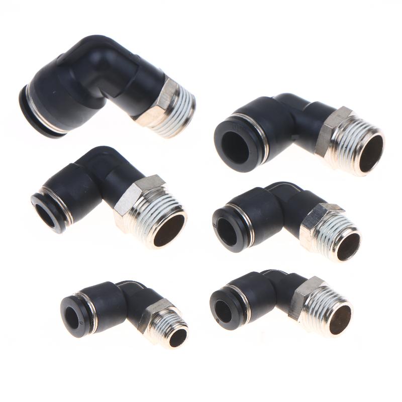5Pcs 90 Degree Push Fit Copper Air Tube Connector Black Industrial Pneumatic Pl6-01/Pl6-02/Pl8-02/Pl8-03/Pl10-03/Pl12-03