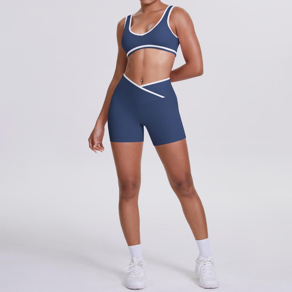 New double-sided abrasive contrasting colors, tight-fitting and breathable cross yoga suit, sports running and fitness two-piece suit