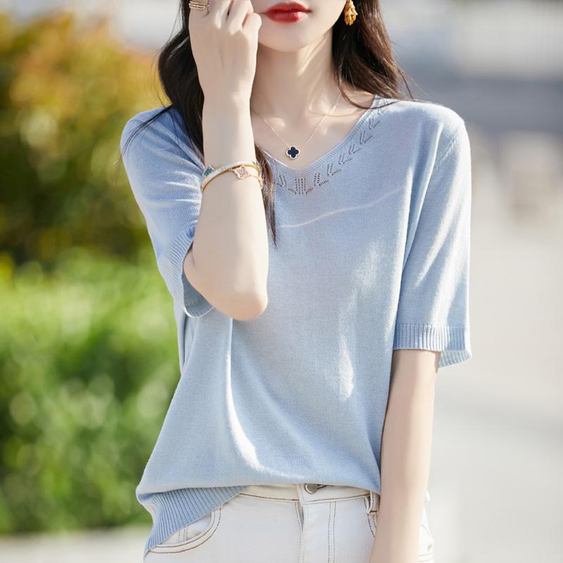 Women's Wool Sweater Qinghe Cashmere 50% Silk 50% Wool Autumn and Winter Wool Pullover Soft and Warm