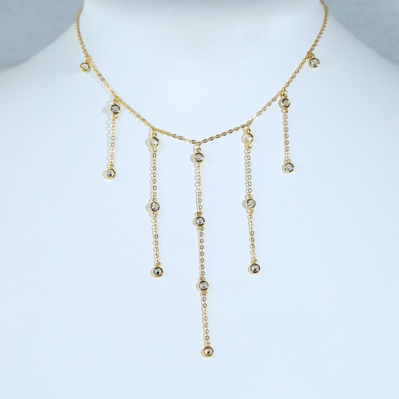 Bling Fashion Design Women Jewelry CZ Y Lariat Long Short Tassel Chain Choker Necklace