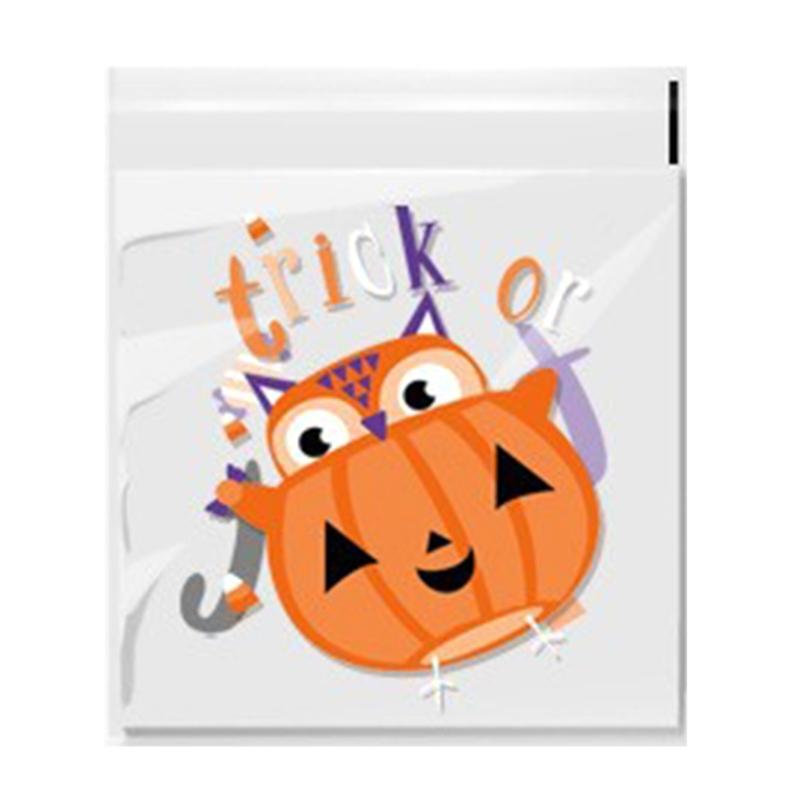 100pcs Halloween Candy Bag Self-adhesive Plastic Treat Bags for Cookie Snack Gift Clear Bags Set for Halloween Party