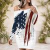 Women Plus Size One Shoulder Long Sleeve Star Stripe Printed Bodycon Mini Dress