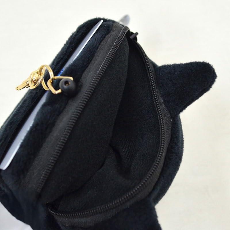 Pass Case, Plush Toy, Keychain with Reel, Fluffy Me Plush Pass Case, Storage Function, Chuck, IC Card Case, Card Case, Cat, Black Cat, Lightweight,