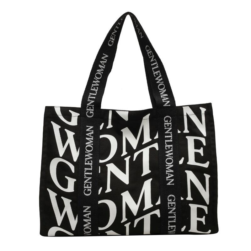 

Холщовая сумка-тоут для женщин, большая вместимость, для отдыха, 2024, новая летняя универсальная сумка через плечо, сумка для студентов колледжей чёрный