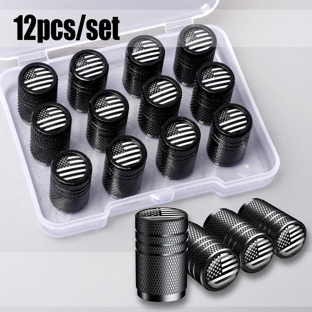 American Flag Tire Valve Stem Caps, Aluminum USA Caps Black, Universal Dust Proof Covers for Cars Trucks Bikes Motorcycles Bicycles Corrosion