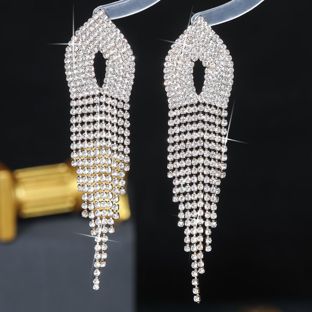 Temperament Color Shiny Rhinestone Long Earrings