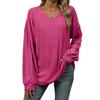 Autumn Winter Solid Color V-neck Loose Long Sleeved T-shirt Top for Women In Stock T-Shirts Women’s